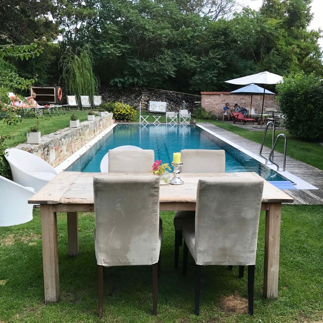 Breakfast by the pool Image of breakfast setting
