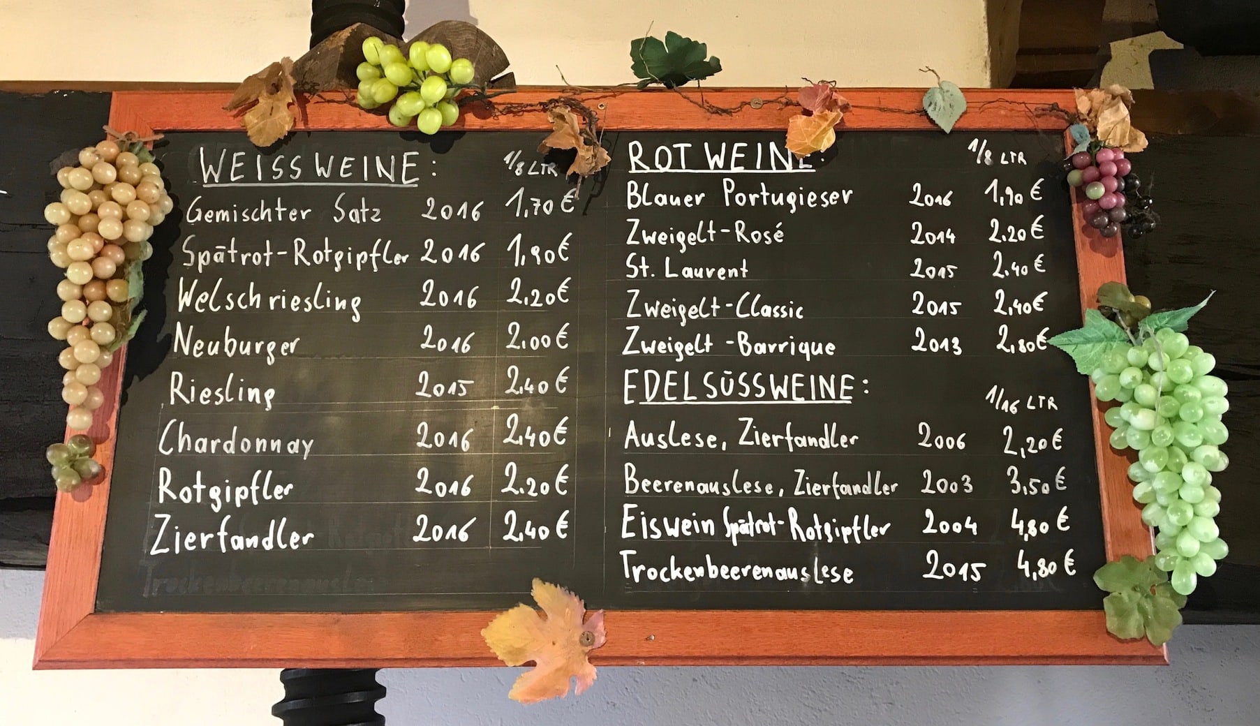 Wine menu Image of wine menu