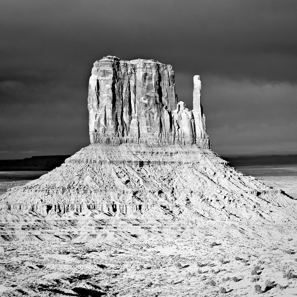 Otherworldy scenery Monument Valley in black and white