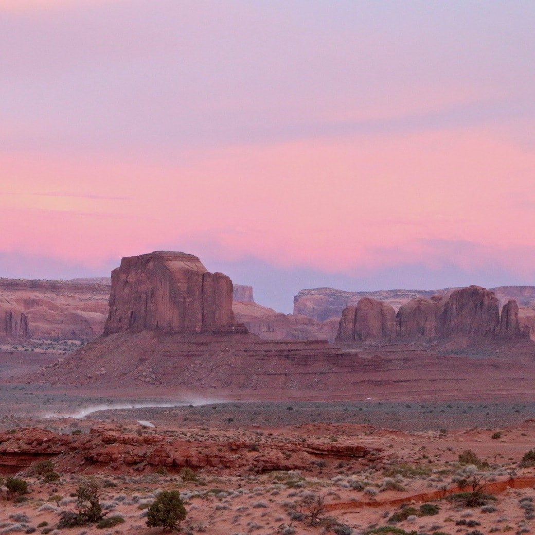 Pretty in pink Monument Valley at sunset