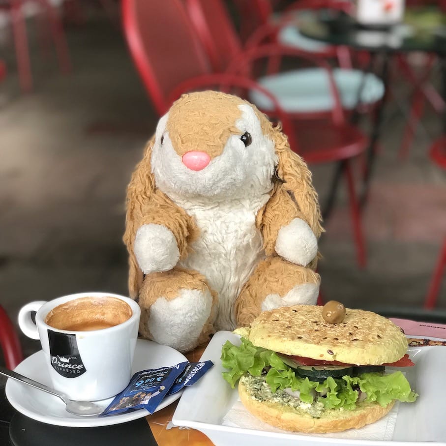 Kosovo eats Bunny having a bite in Pristina