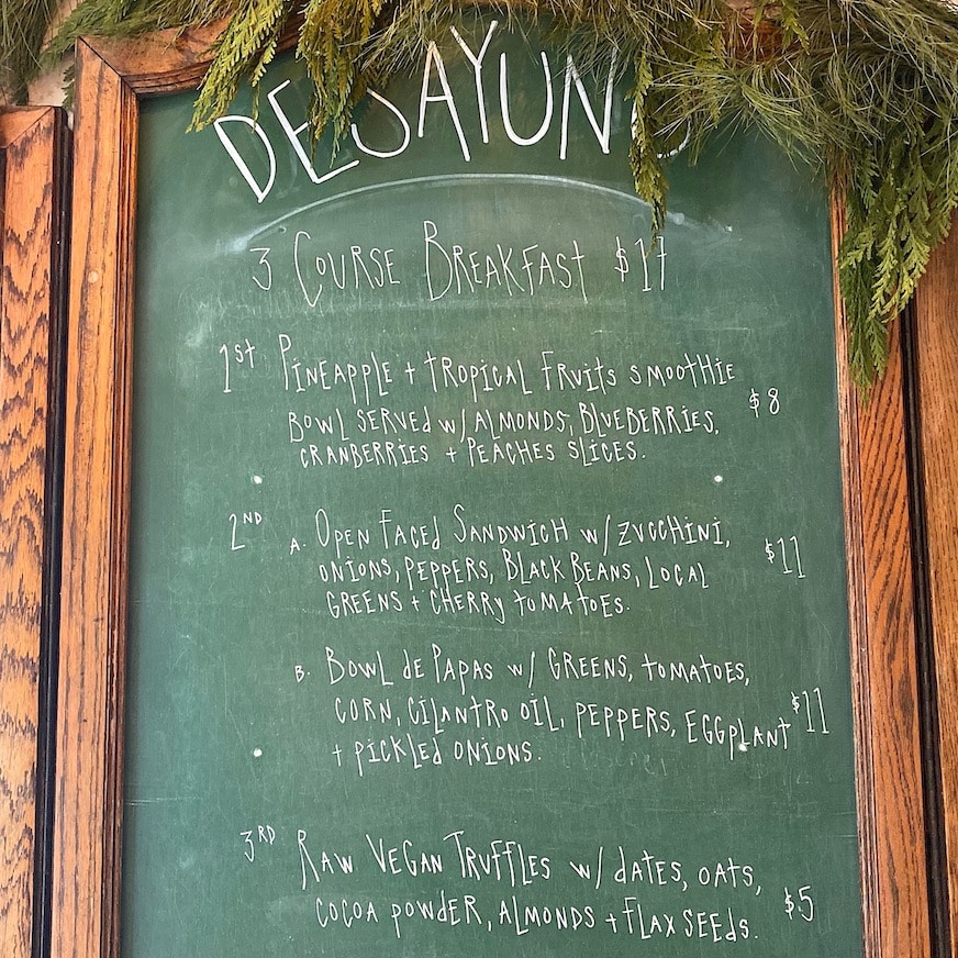 Breakast menu All vegan breakfast