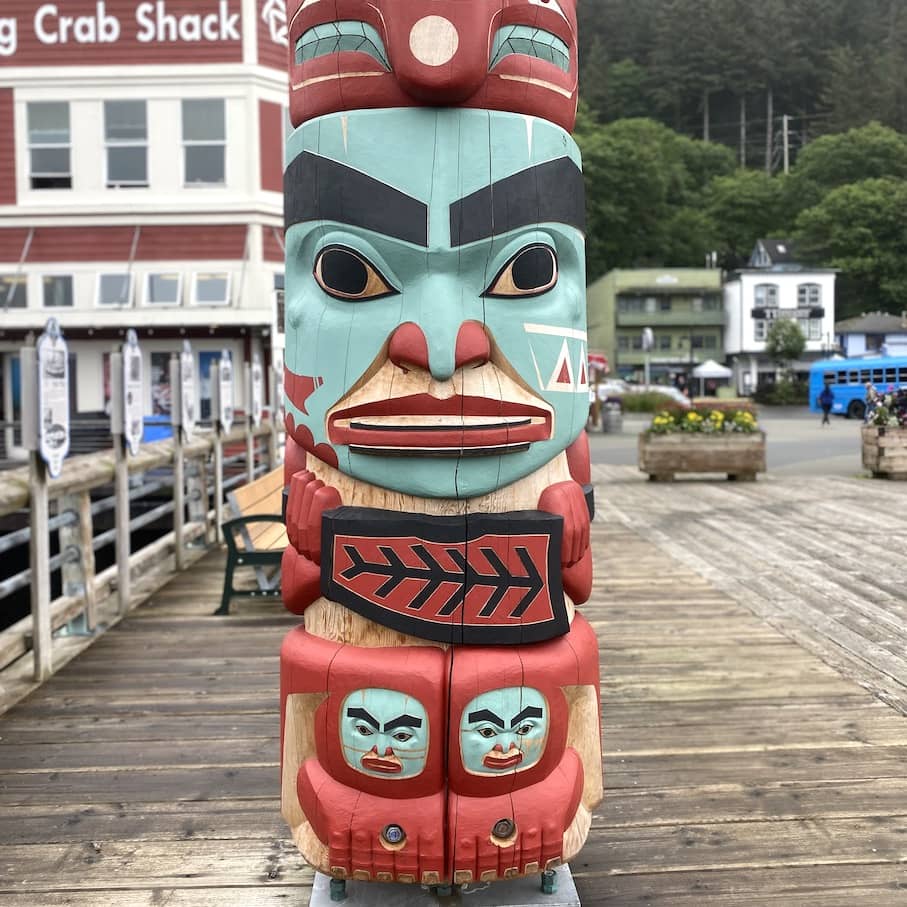 Totem poles Rainy morning in Juneau