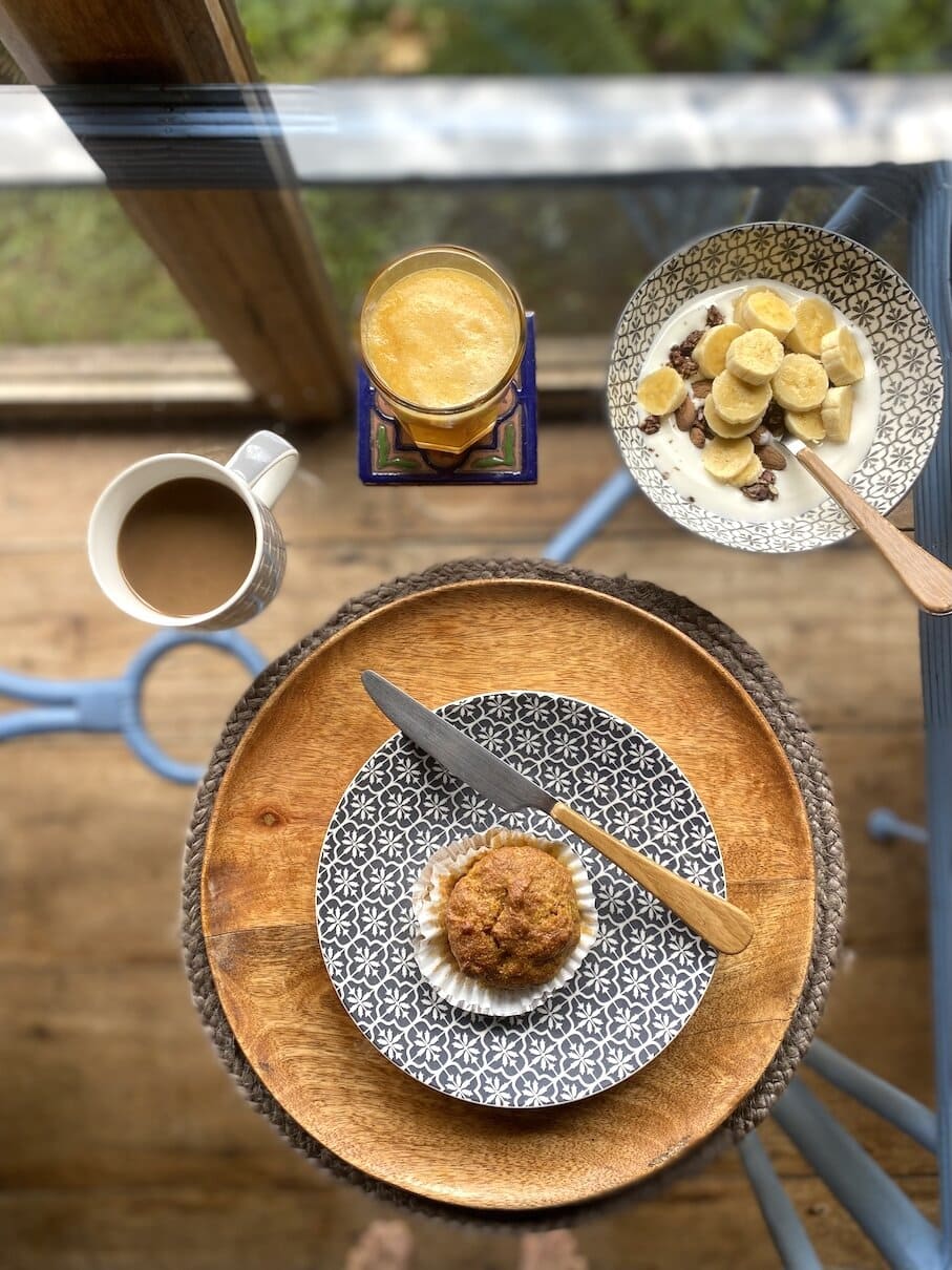 Healthy breakfast Hot muffins and fresh juice