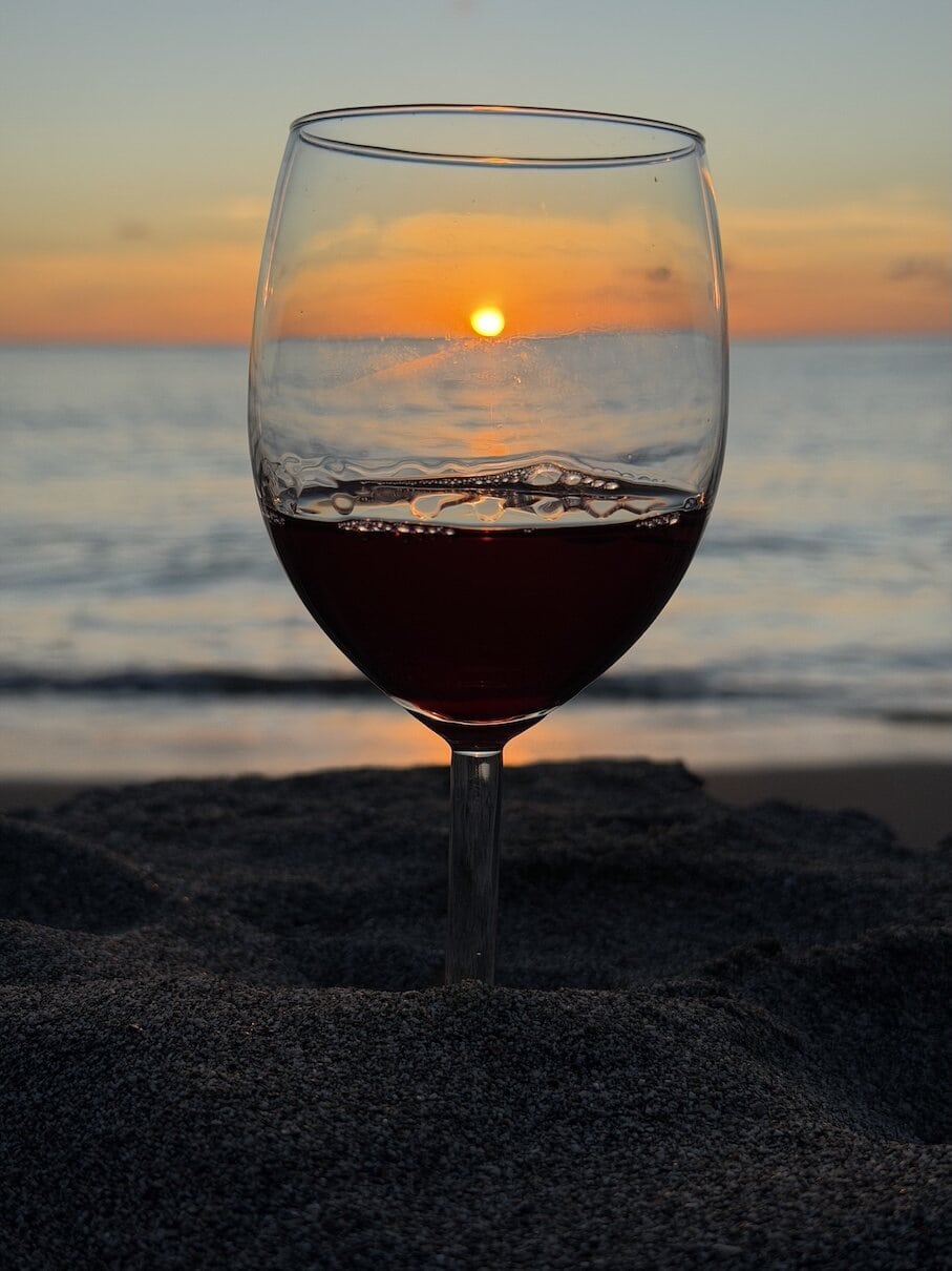 Sunset drink Red wine and sunset